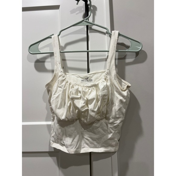 Hollister White Ruched Cropped Tank Top Sleeveless Casual Summer Top - Picture 2 of 5
